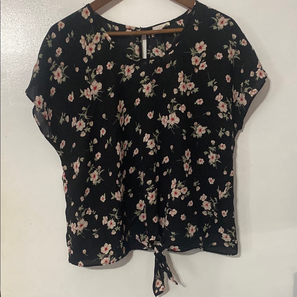 Sienna Sky Black Floral Black Women's Top Size S